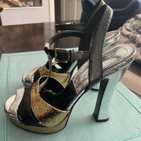 Michael Kors Strappy Platform Heel - Black Gold and Silver - Picture 2 of 9
